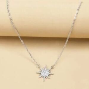 NWT, Silver Rhinestone Sun Pendant Necklace